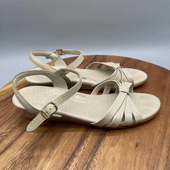 SAS Sandals Womens Size 9.5 S Quarter Strippy Strap Wedges Ivory Casual Comfort - Picture 1 of 8